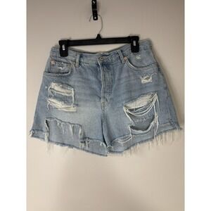 We The Free Parker Distressed Denim Shorts Rips Frayed Hem Light Wash Sz 29 US 8
